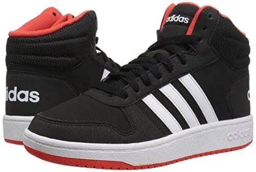 adidas Unisex Hoops 2.0 Basketball Shoe, Black/White/red, 5 M US Big Kid
