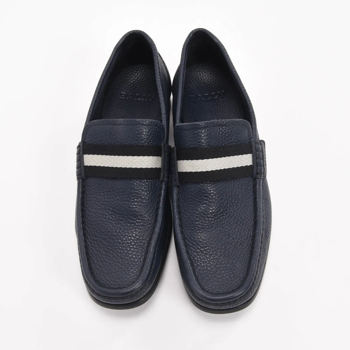 Bally Navy Grained Calfskin Tesly Loafers US 8