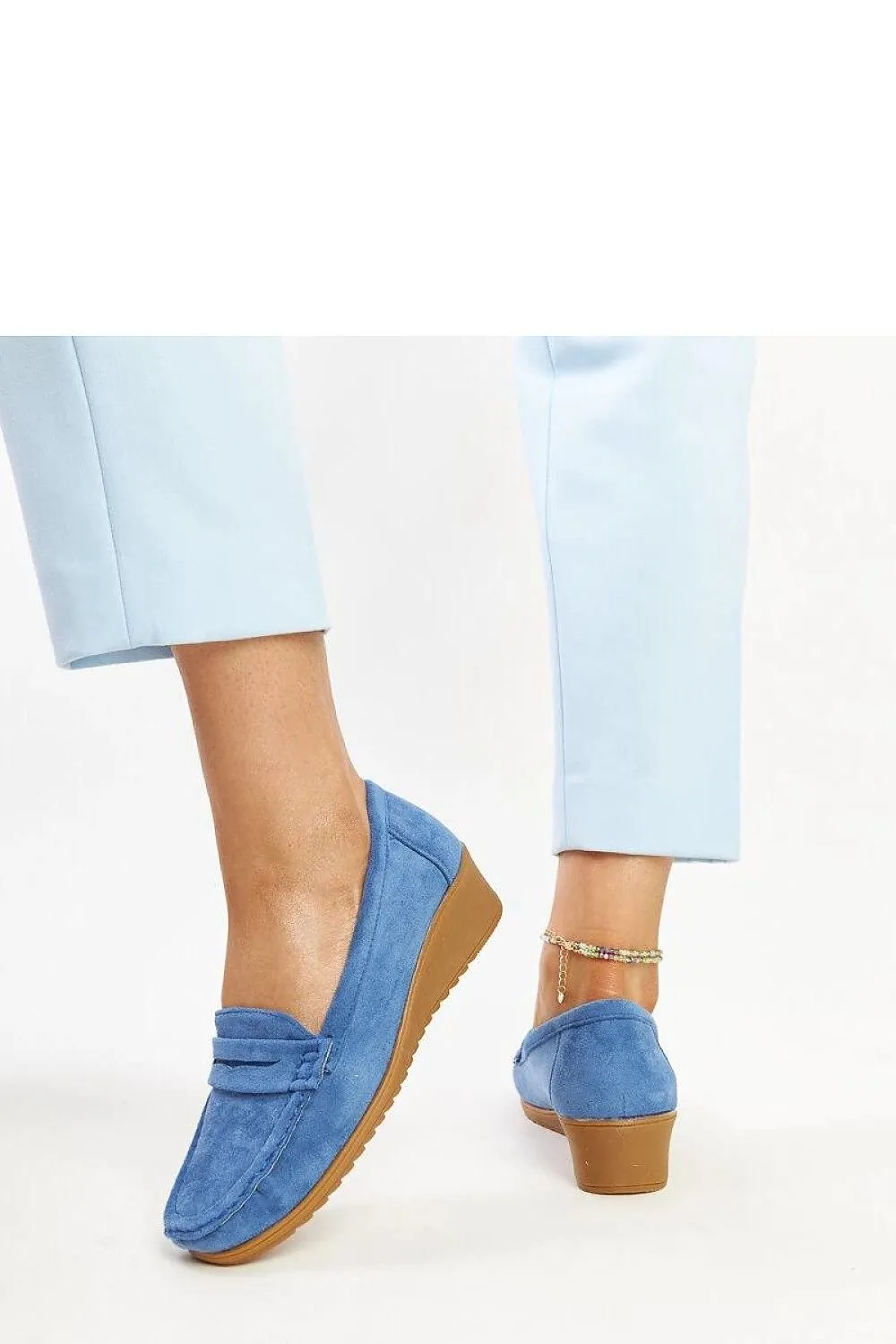 Blue Suede Wedge Loafers