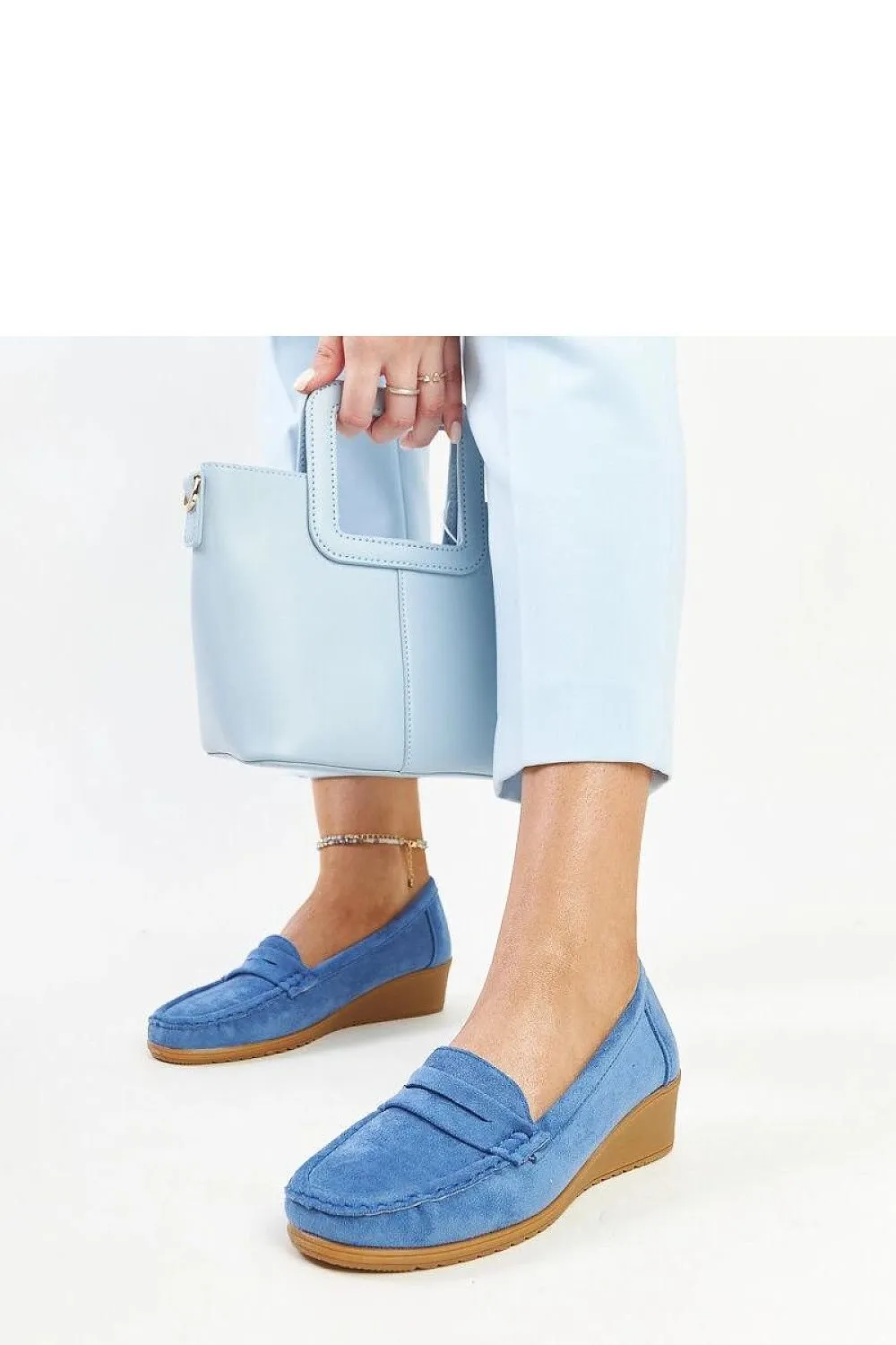 Blue Suede Wedge Loafers