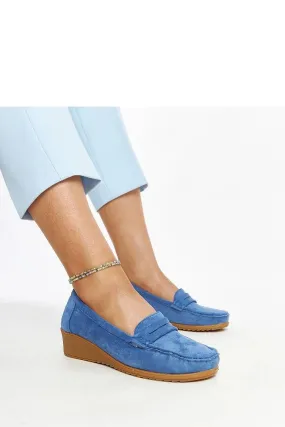 Blue Suede Wedge Loafers