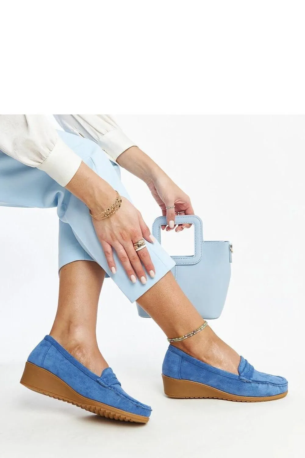 Blue Suede Wedge Loafers