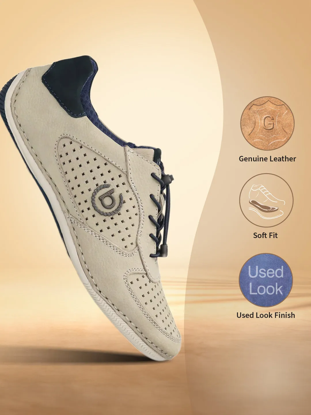 bugatti Light Grey Premium Leather Sneakers