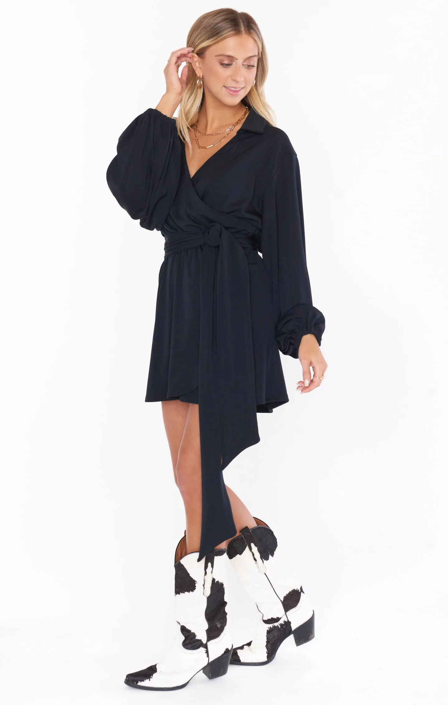 Chloe Collared Dress ~ Black Slinky Stretch