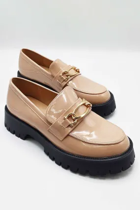 Cronnie Metal Link Detail Loafers in Nude