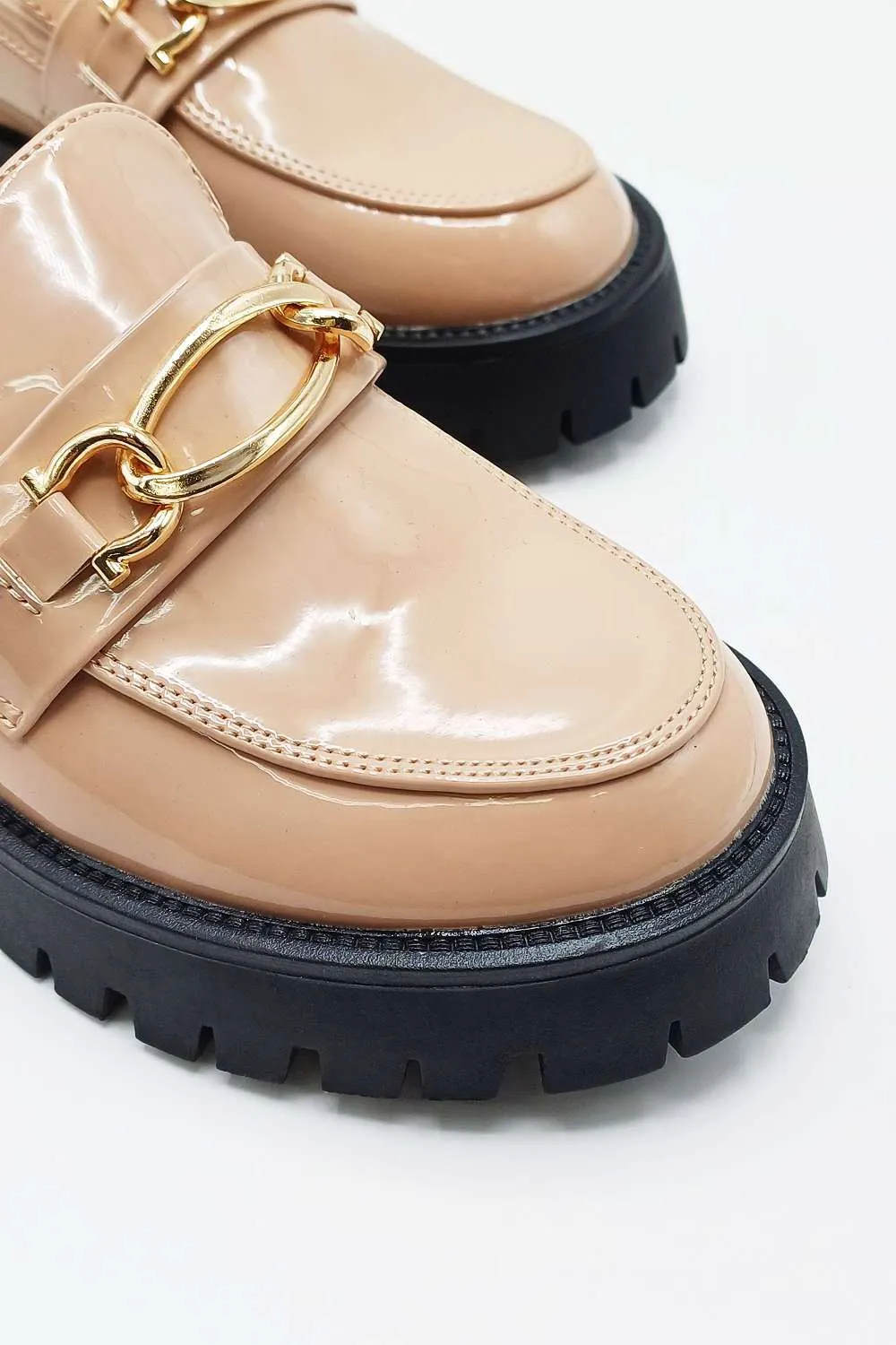 Cronnie Metal Link Detail Loafers in Nude