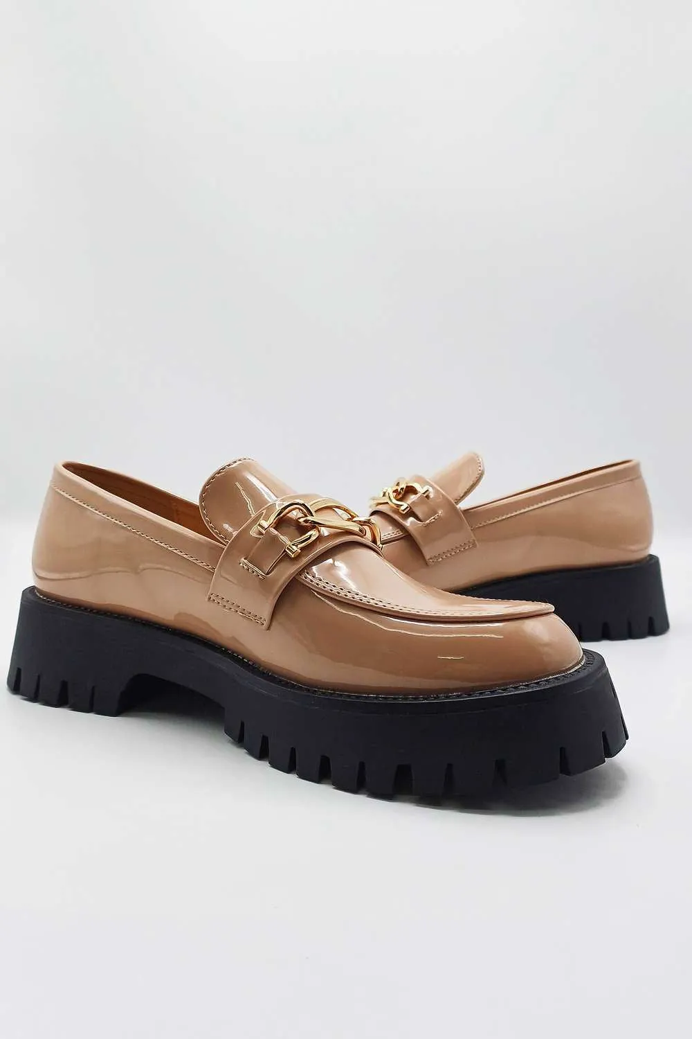 Cronnie Metal Link Detail Loafers in Nude