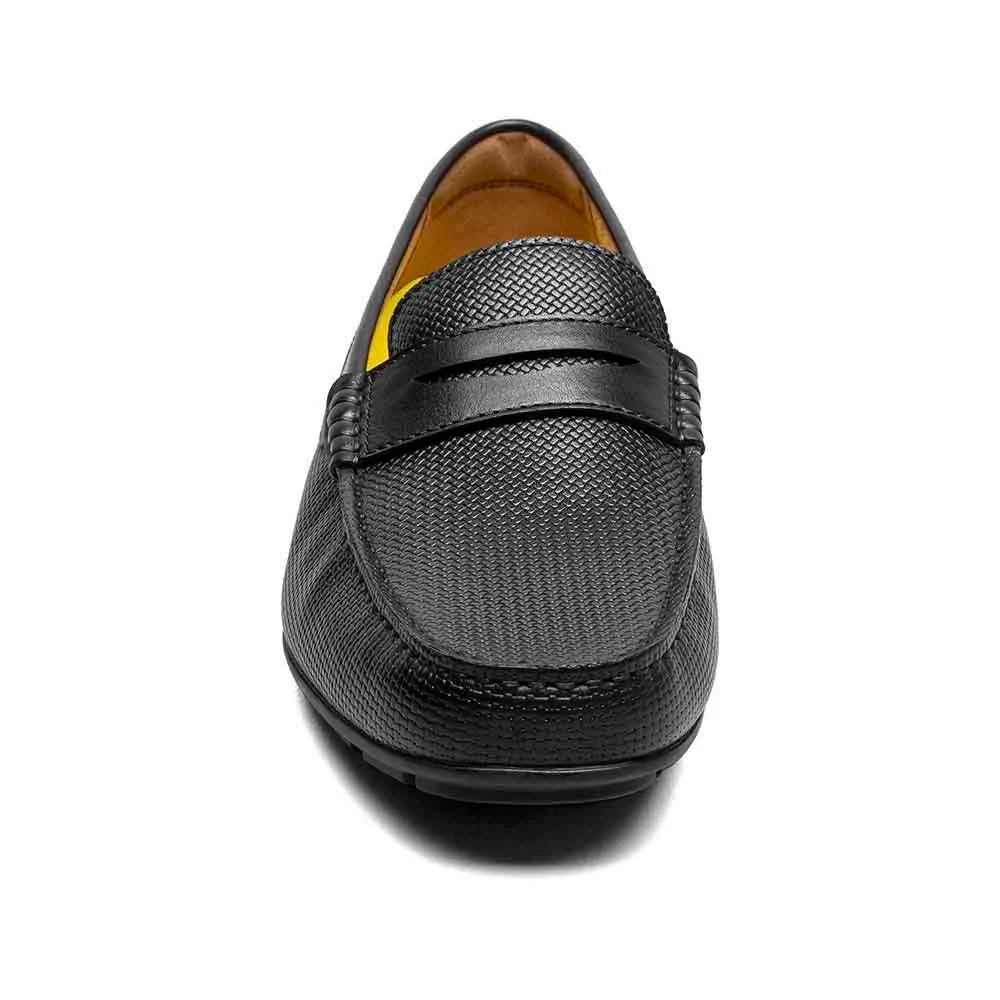Florsheim Black Print Leather Weaved Moc Toe Penny Driver
