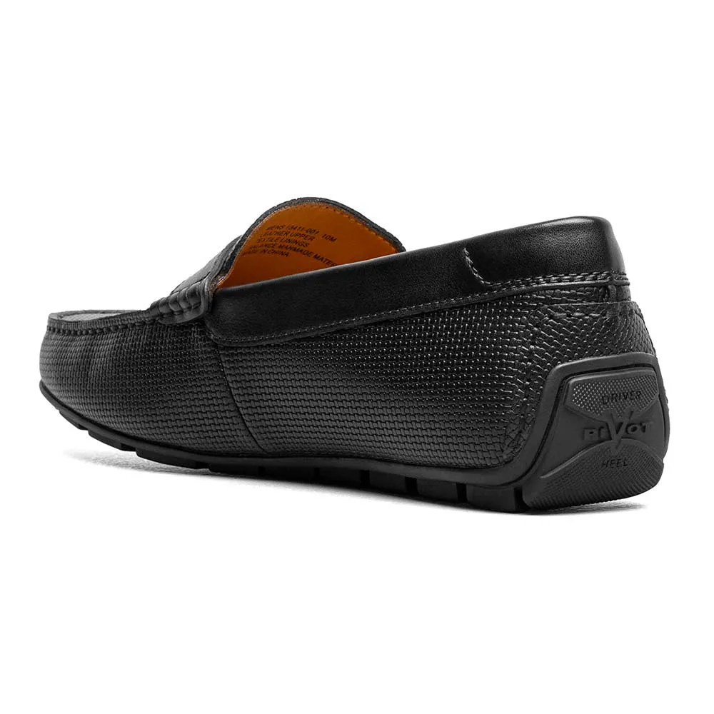 Florsheim Black Print Leather Weaved Moc Toe Penny Driver