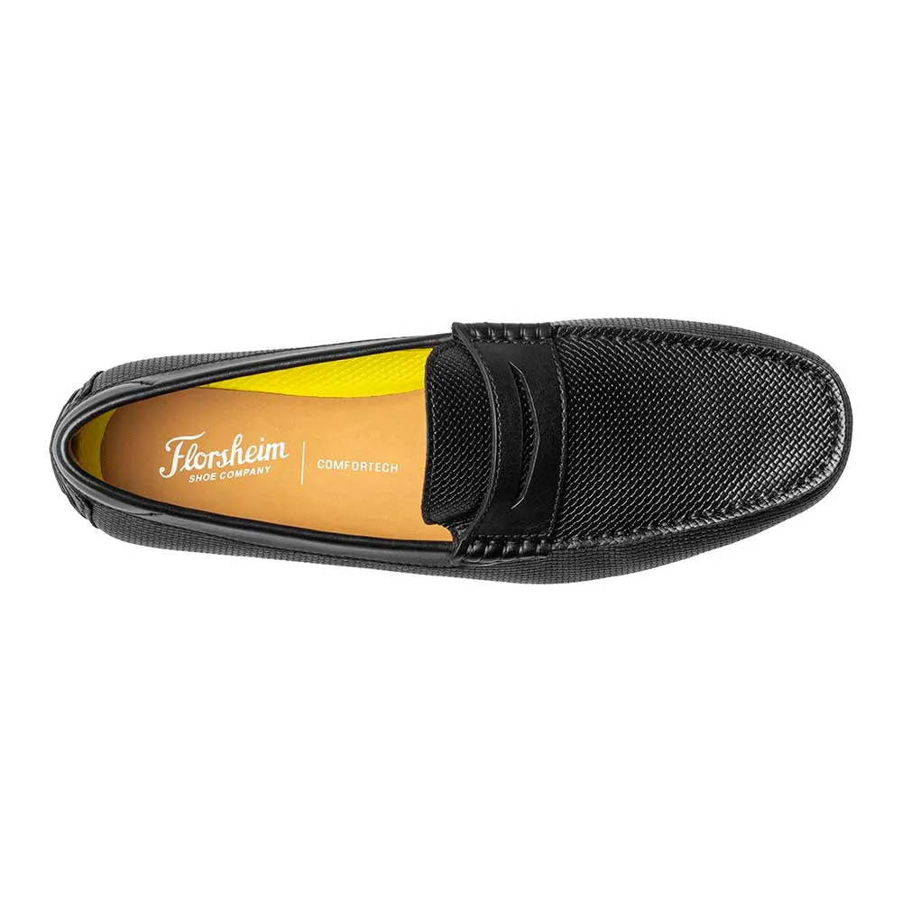 Florsheim Black Print Leather Weaved Moc Toe Penny Driver