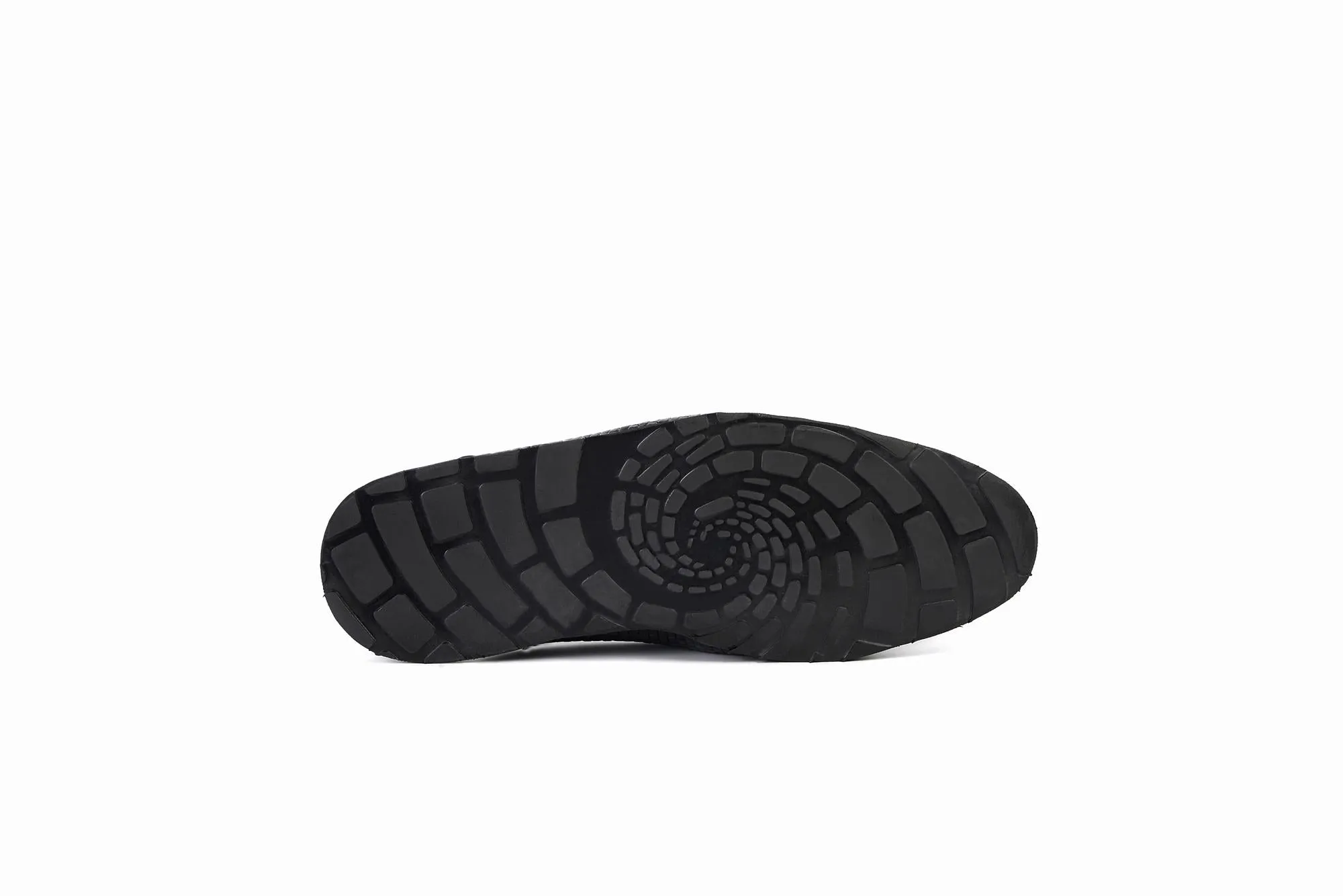 FOOT FEDERATION KNIT PATTERN MOC-TOE MEN'S LEATHER SLIPPER BLACK