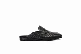 FOOT FEDERATION KNIT PATTERN MOC-TOE MEN'S LEATHER SLIPPER BLACK