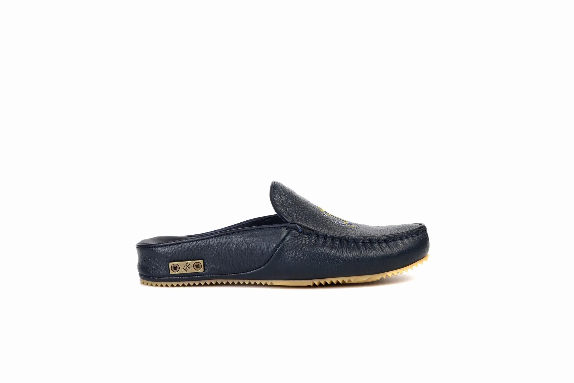 FOOT FEDERATION MARINE MOC-TOE MEN'S LEATHER SLIPPER NAVY BLUE