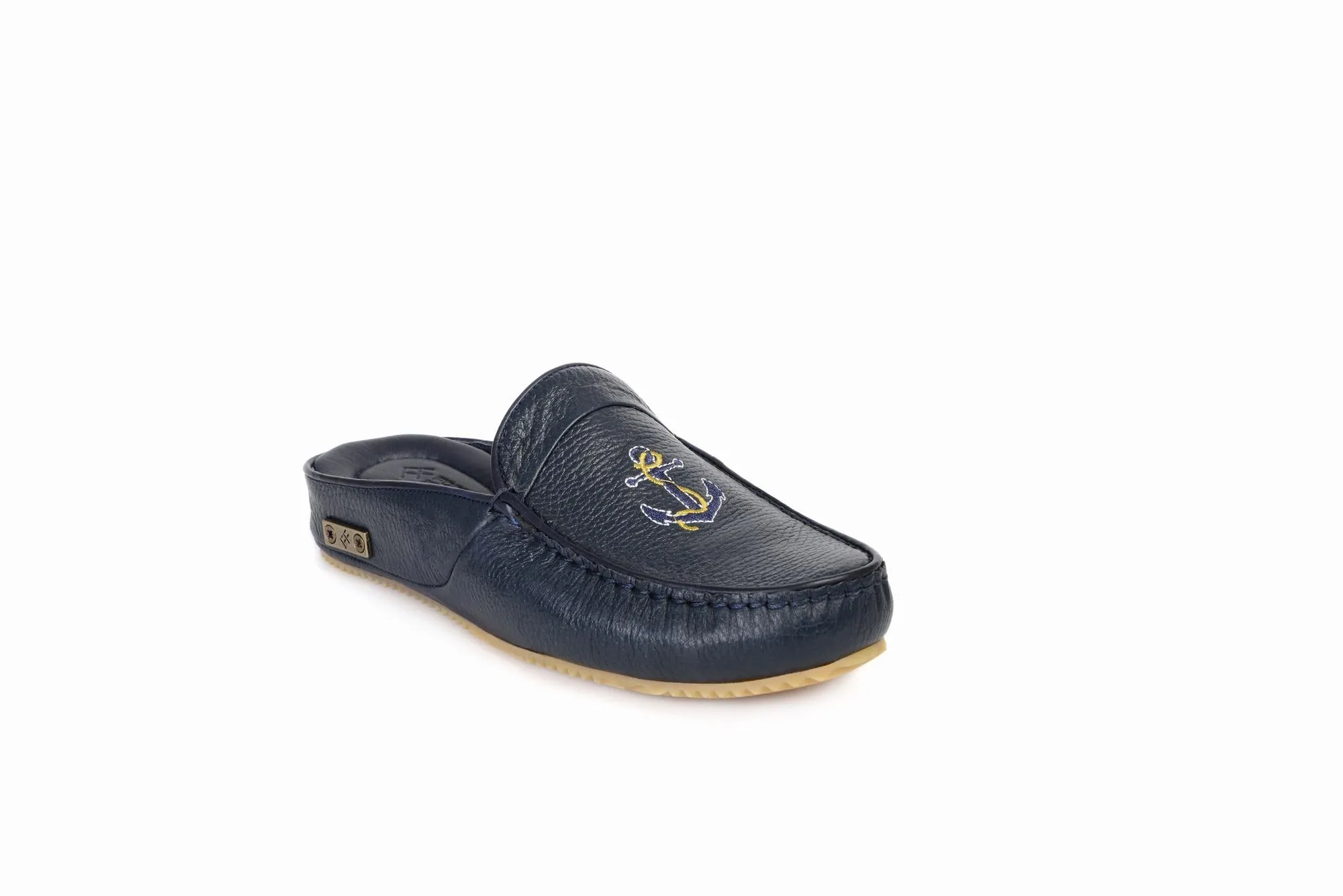 FOOT FEDERATION MARINE MOC-TOE MEN'S LEATHER SLIPPER NAVY BLUE
