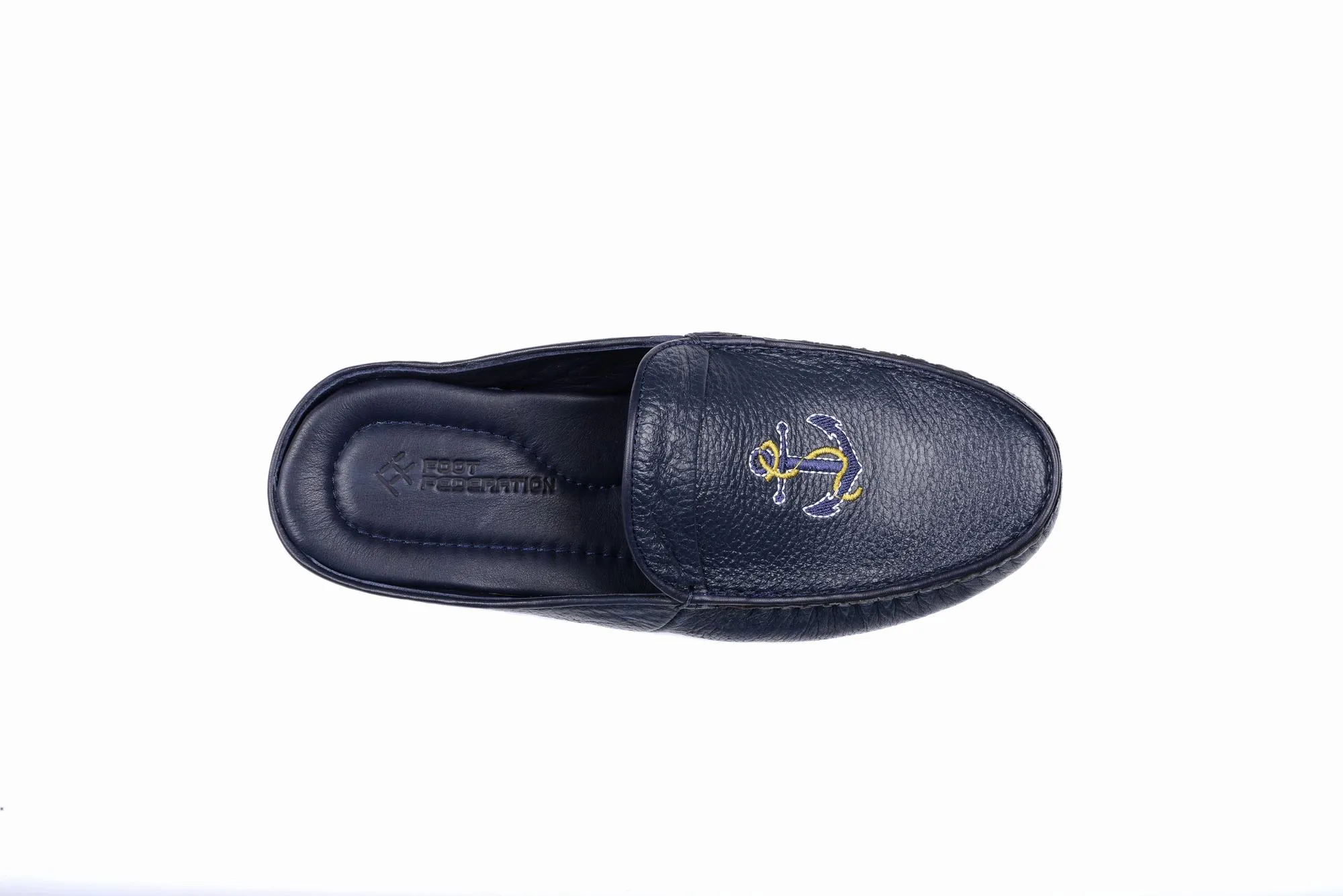 FOOT FEDERATION MARINE MOC-TOE MEN'S LEATHER SLIPPER NAVY BLUE