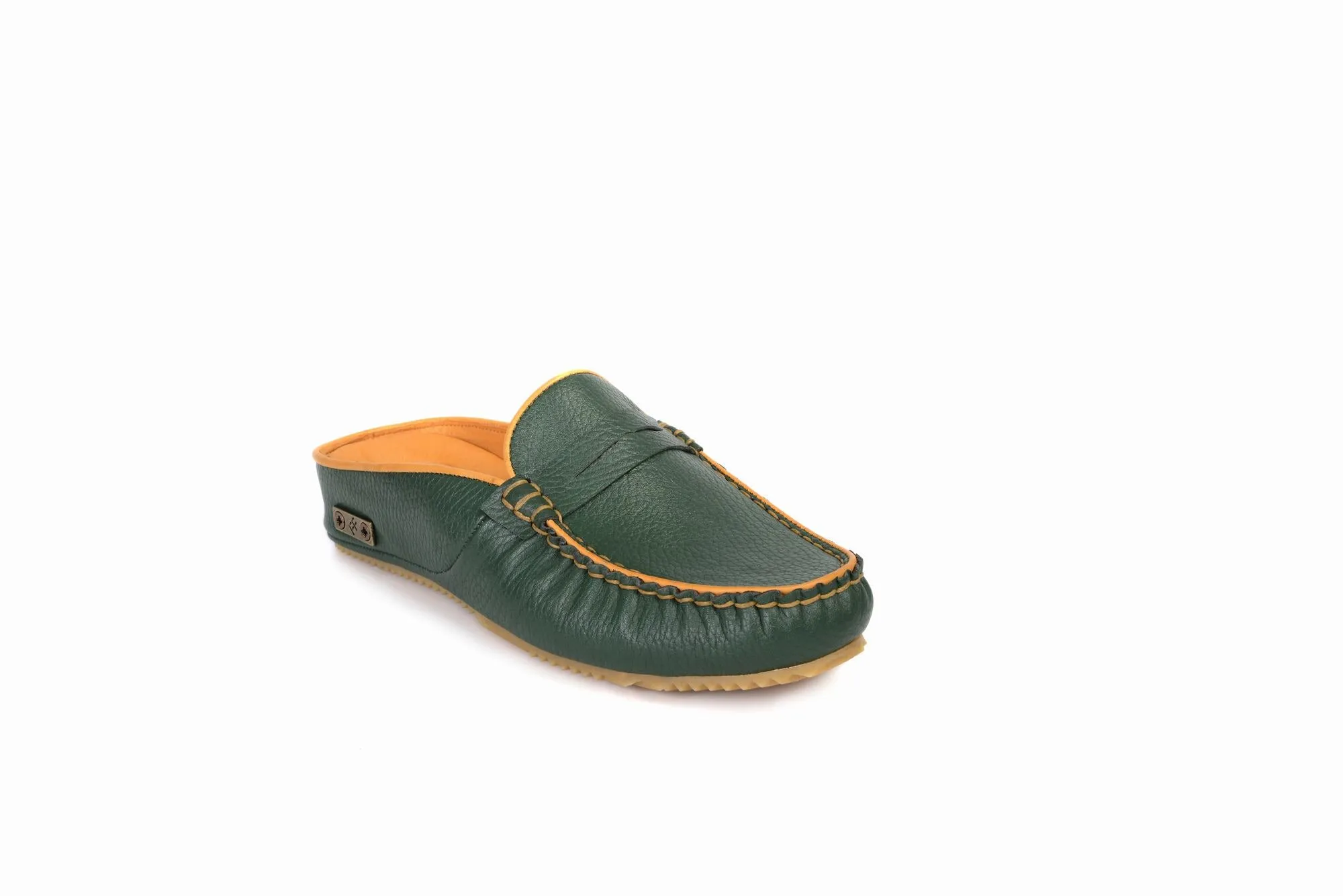 FOOT FEDERATION MOC-TOE WOMEN'S LEATHER SLIPPER GREEN