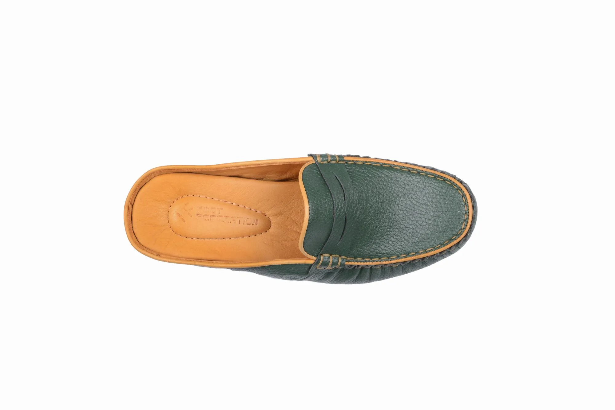 FOOT FEDERATION MOC-TOE WOMEN'S LEATHER SLIPPER GREEN