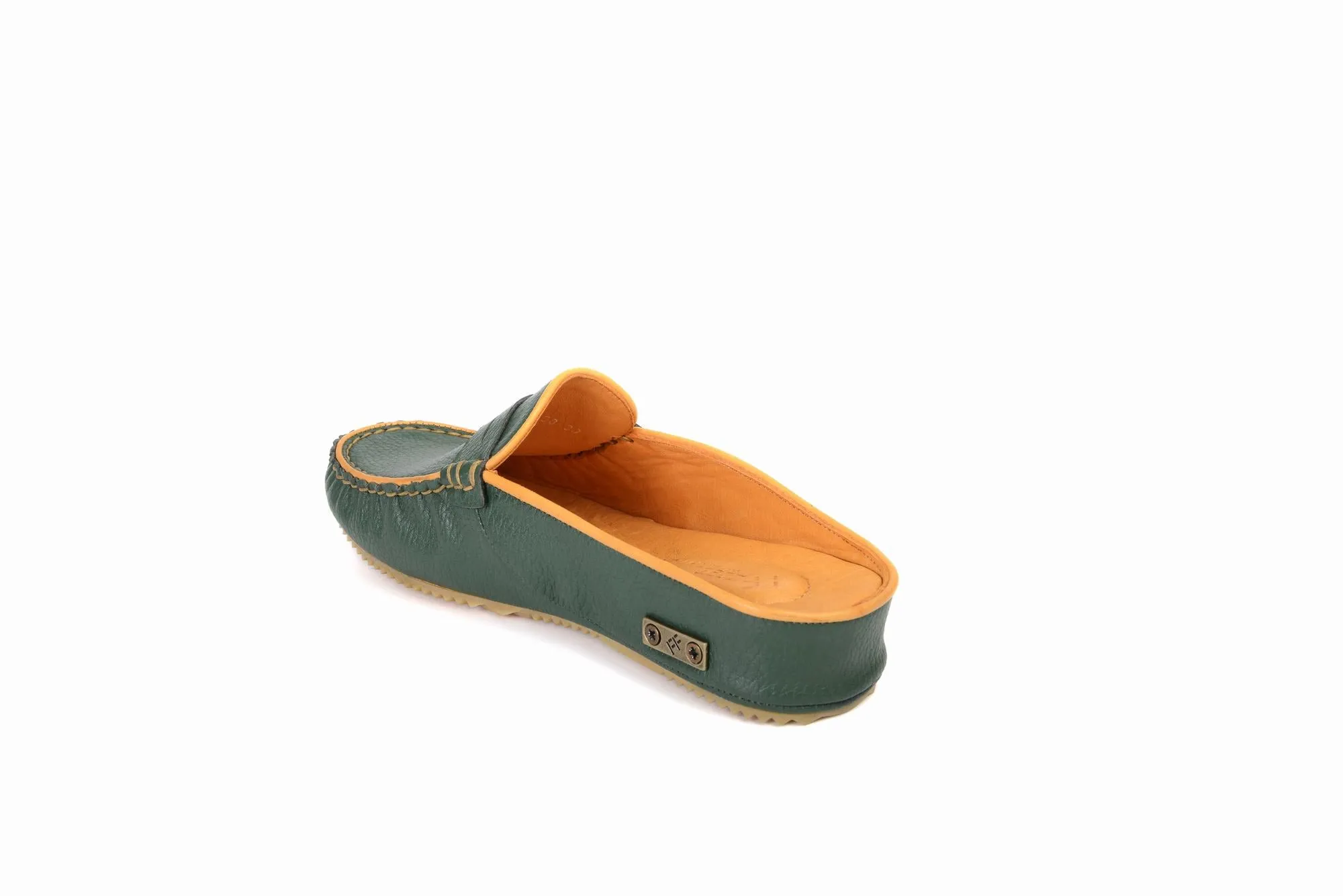 FOOT FEDERATION MOC-TOE WOMEN'S LEATHER SLIPPER GREEN