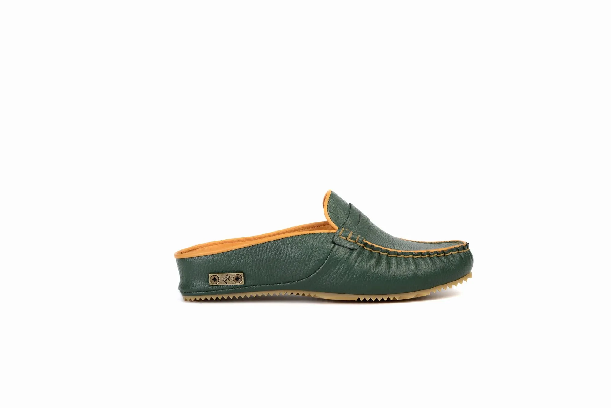 FOOT FEDERATION MOC-TOE WOMEN'S LEATHER SLIPPER GREEN