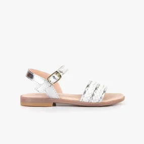 Girl's White and Silver Sandals