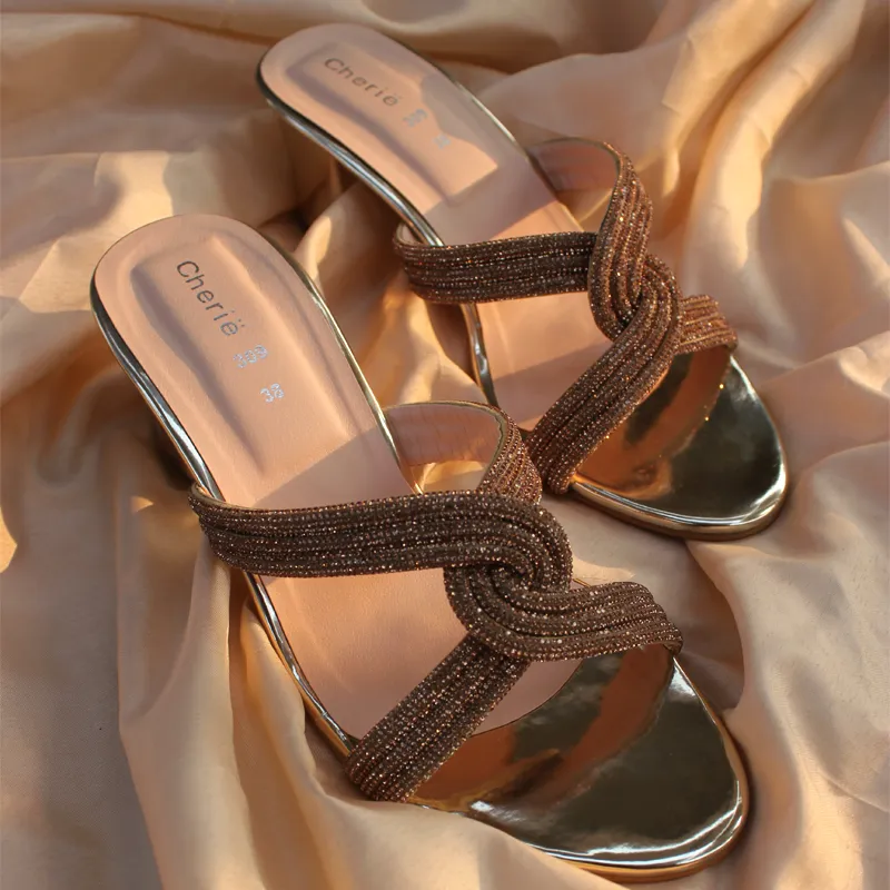 Golden Stylish Heel Slippers for Women