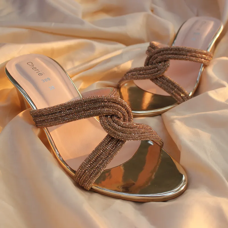 Golden Stylish Heel Slippers for Women