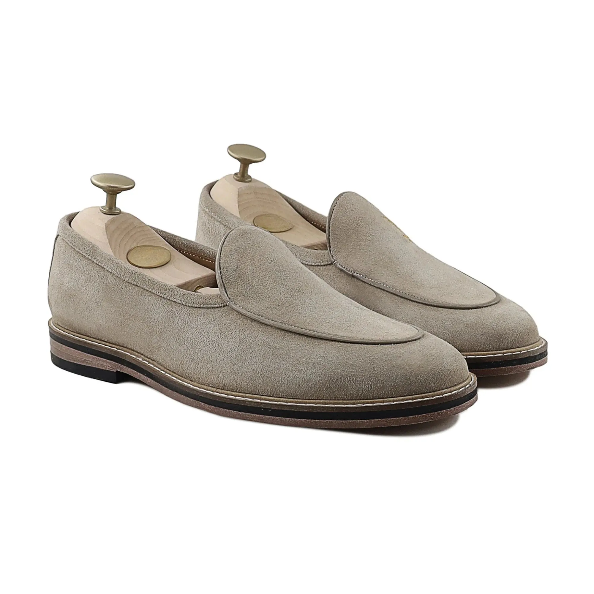 Handmade Custom Gray Suede Leather Mens Loafers