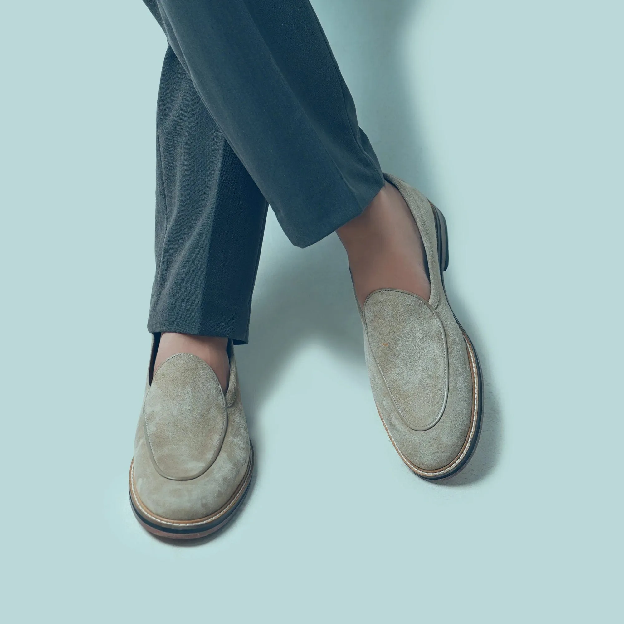 Handmade Custom Gray Suede Leather Mens Loafers