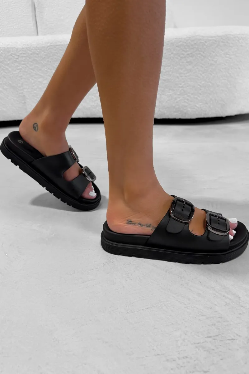 LEAH Chunky Buckle Sandals - Black