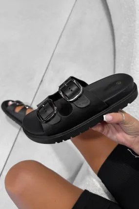 LEAH Chunky Buckle Sandals - Black