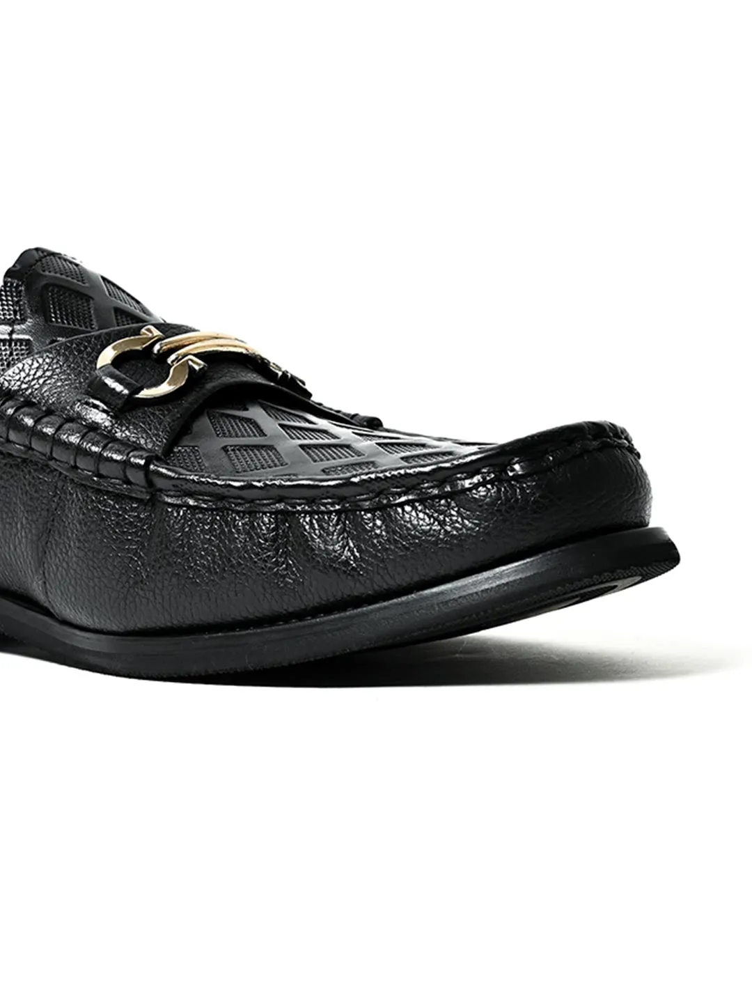 Men Black Checked Loafers