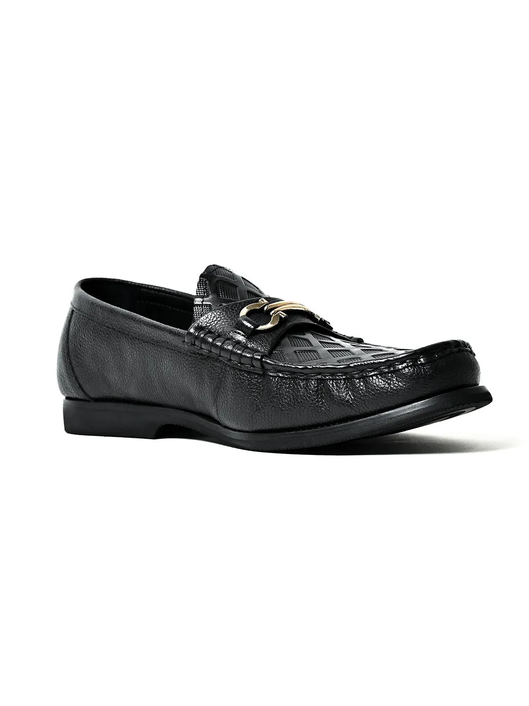 Men Black Checked Loafers