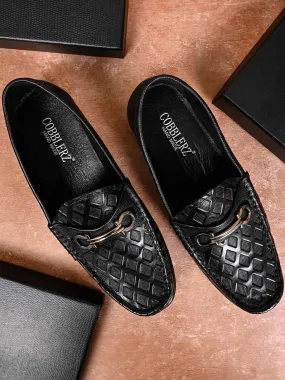 Men Black Checked Loafers