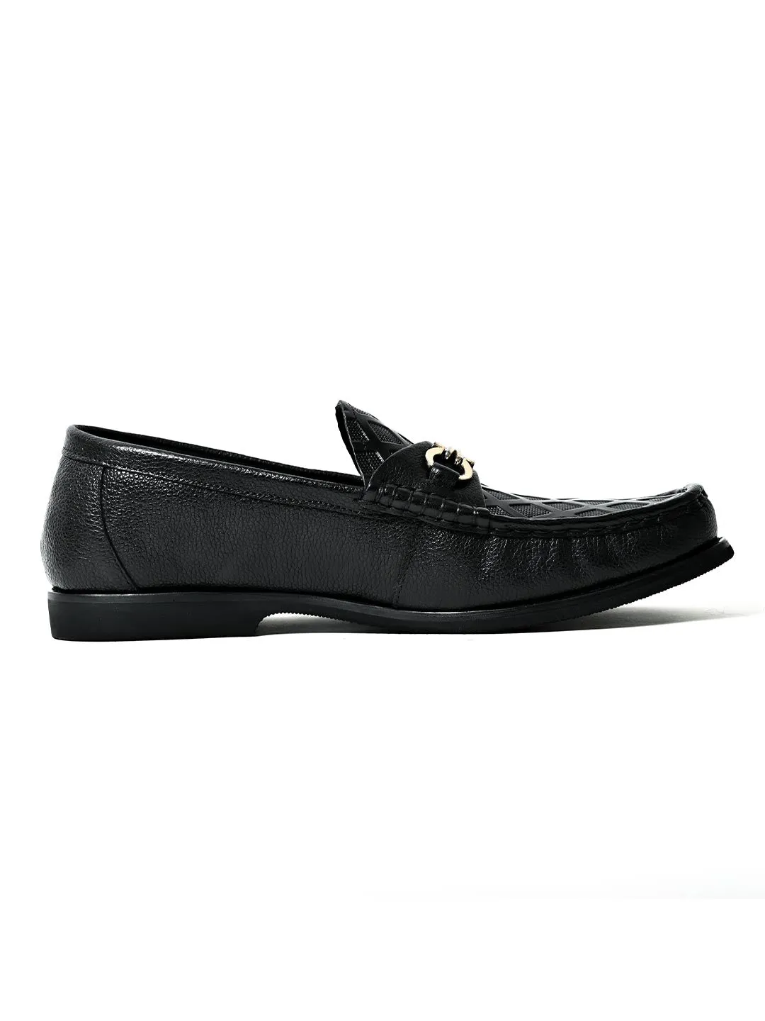Men Black Checked Loafers