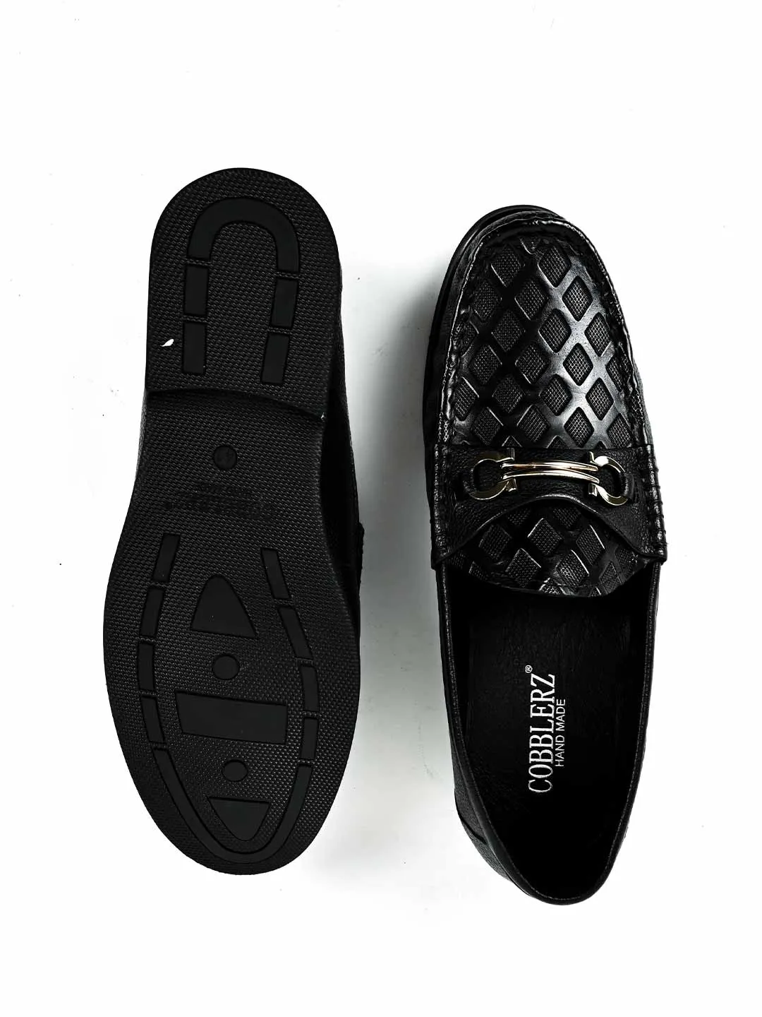 Men Black Checked Loafers