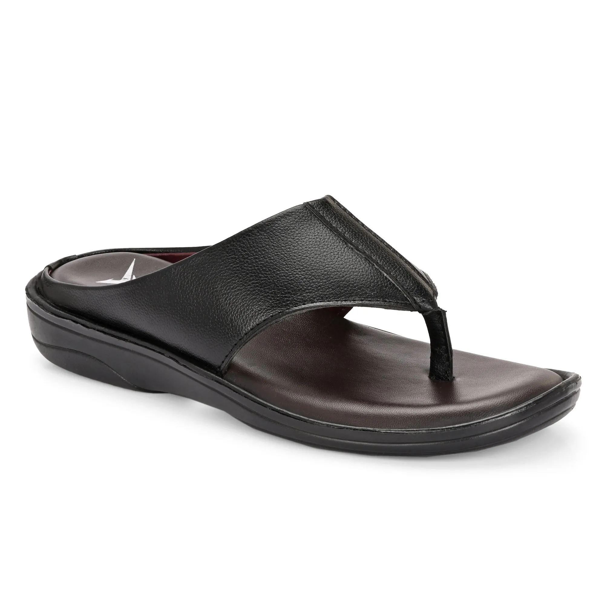 Men Black Solid Leather Comfort Sandals/Slippers