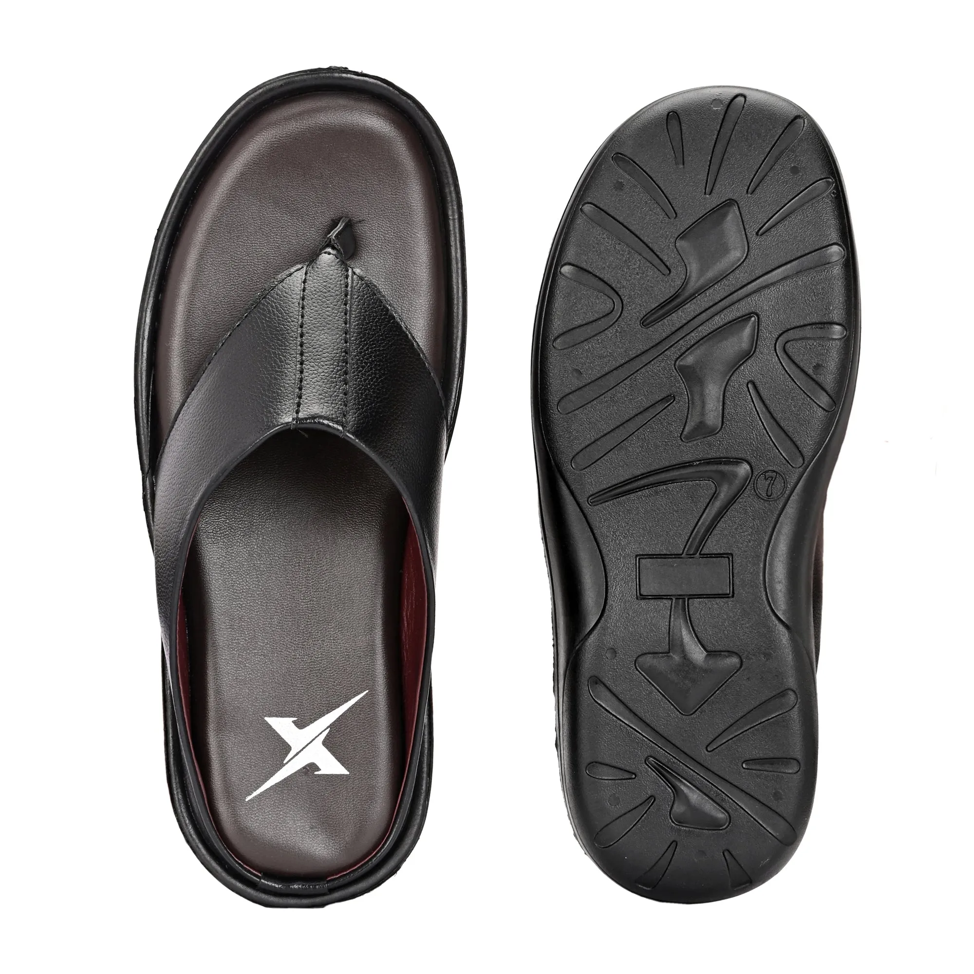 Men Black Solid Leather Comfort Sandals/Slippers