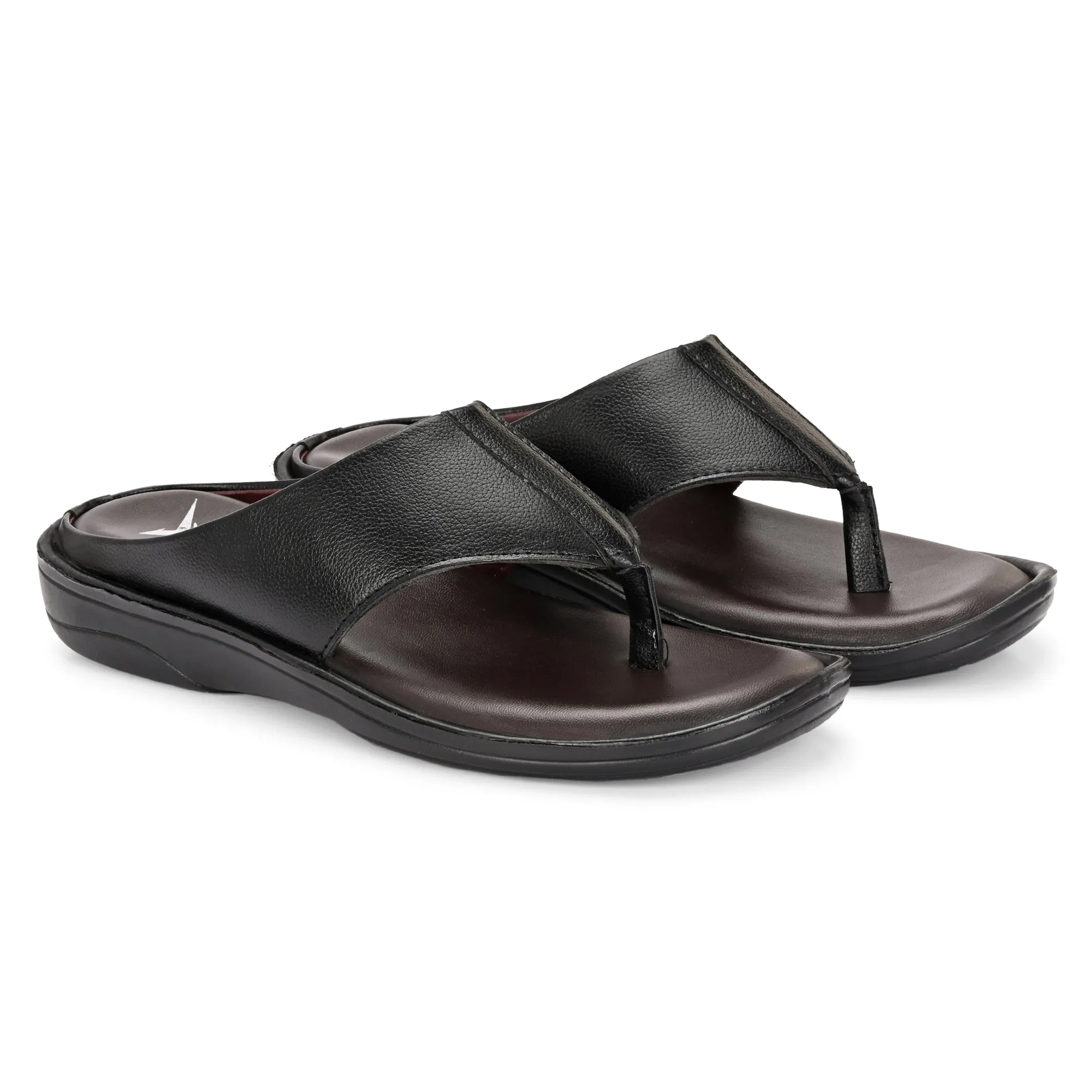 Men Black Solid Leather Comfort Sandals/Slippers