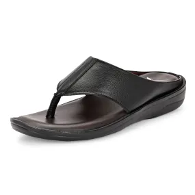 Men Black Solid Leather Comfort Sandals/Slippers
