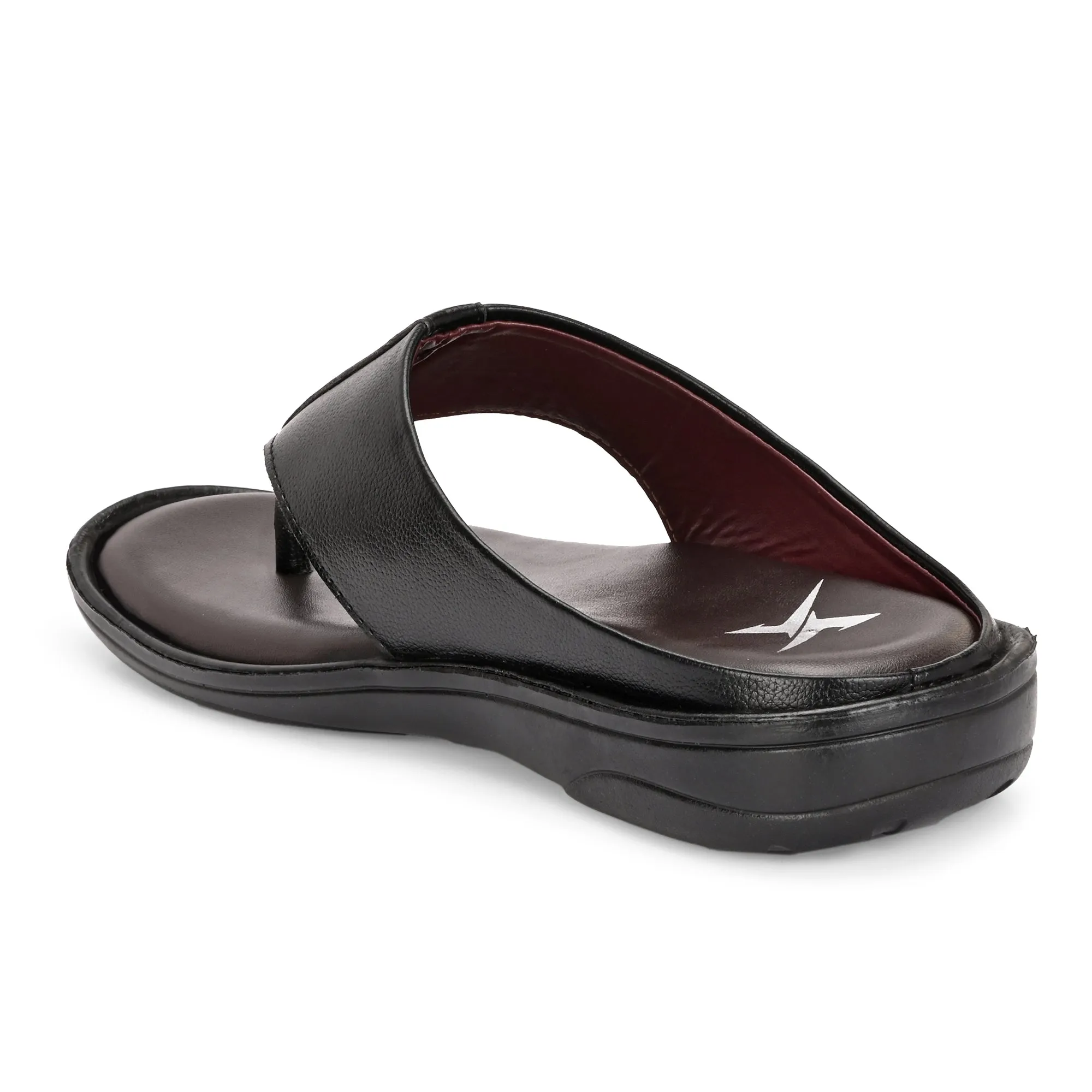 Men Black Solid Leather Comfort Sandals/Slippers