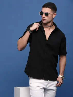 Men Black Solid Slim Fit Shirt