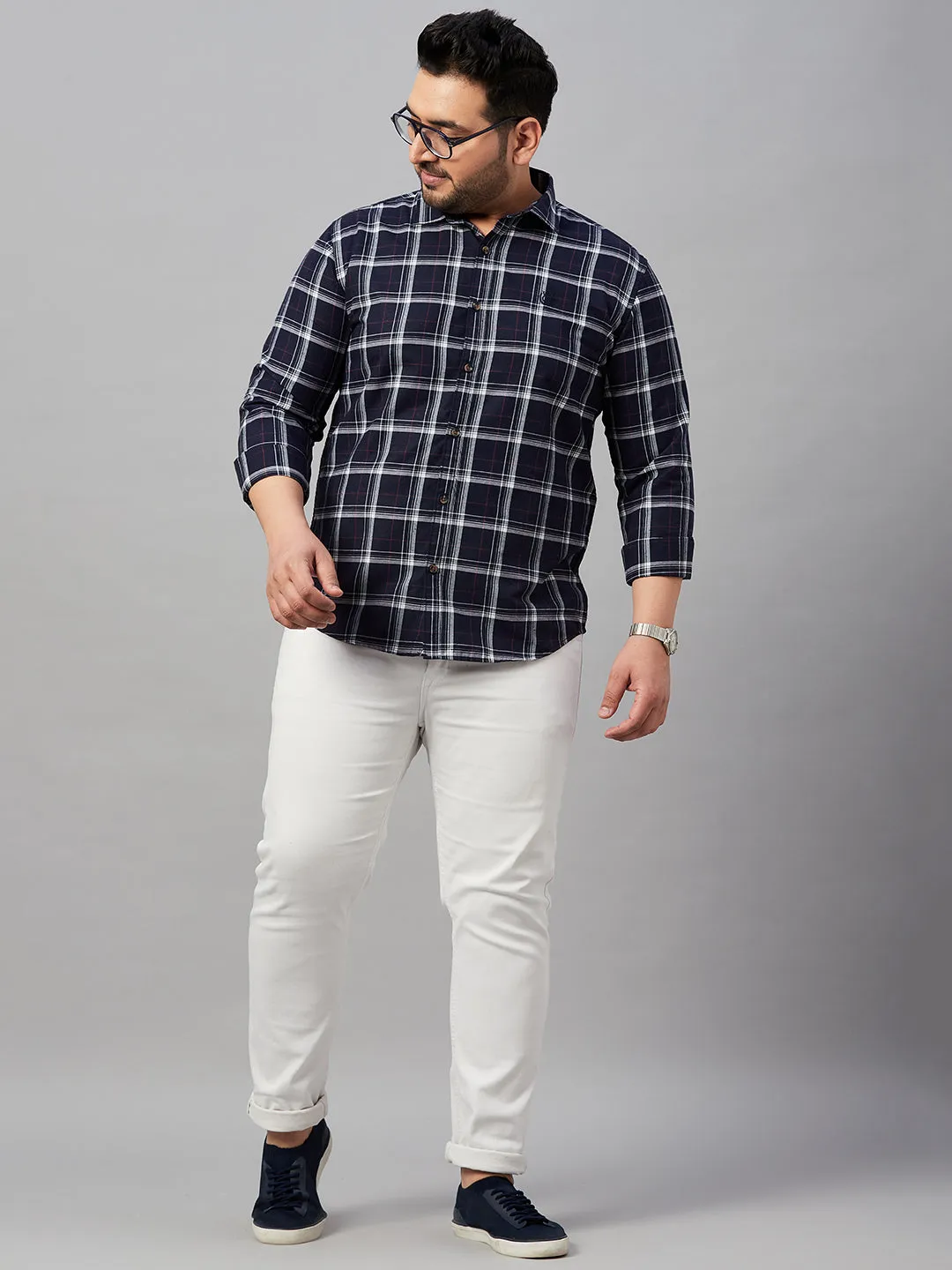 Men Checked Navy Blue Shirt