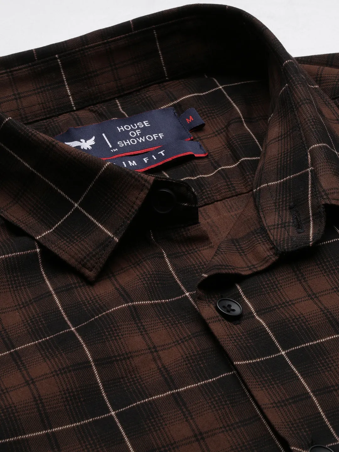 Men Tartan Checks Brown Shirt
