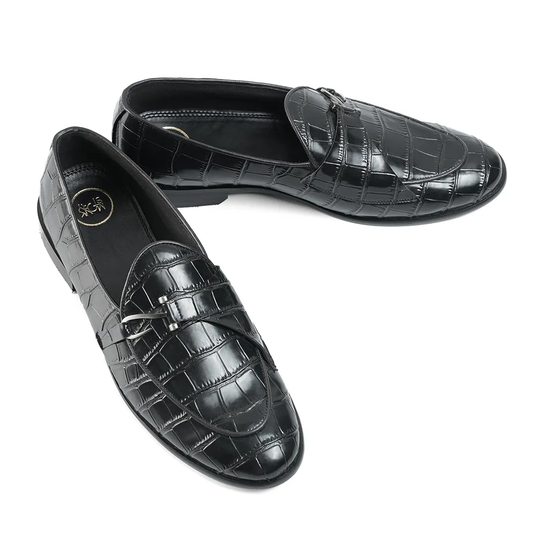 Monkstory Eclecta Croco Side Hook Slip Ons - Black