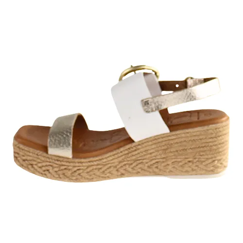 Oh! My Sandals Ladies Wedge Sandals - 5455 - White/ Metallic