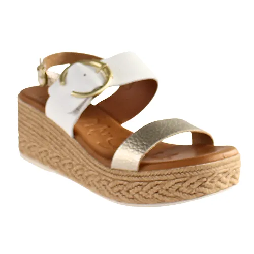 Oh! My Sandals Ladies Wedge Sandals - 5455 - White/ Metallic