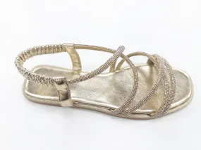 PB46 LADIES GOLD FLAT ELASTICATED STRAPS DIAMANTE SANDALS