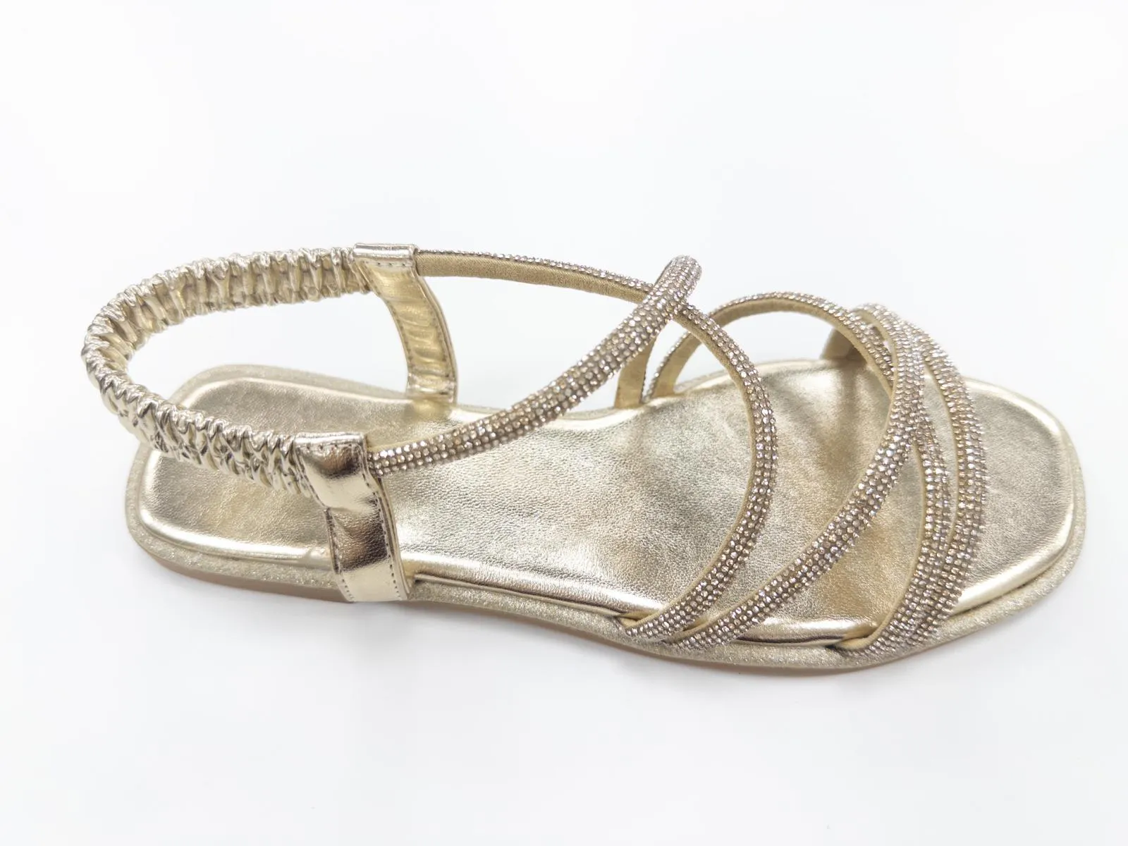PB46 LADIES GOLD FLAT ELASTICATED STRAPS DIAMANTE SANDALS