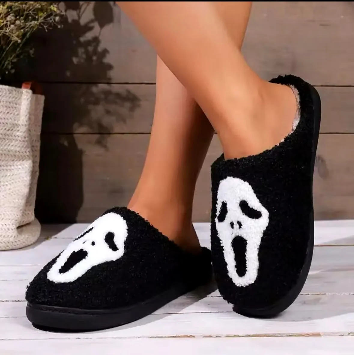 Plush Skull/Ghost Slippers - Halloween