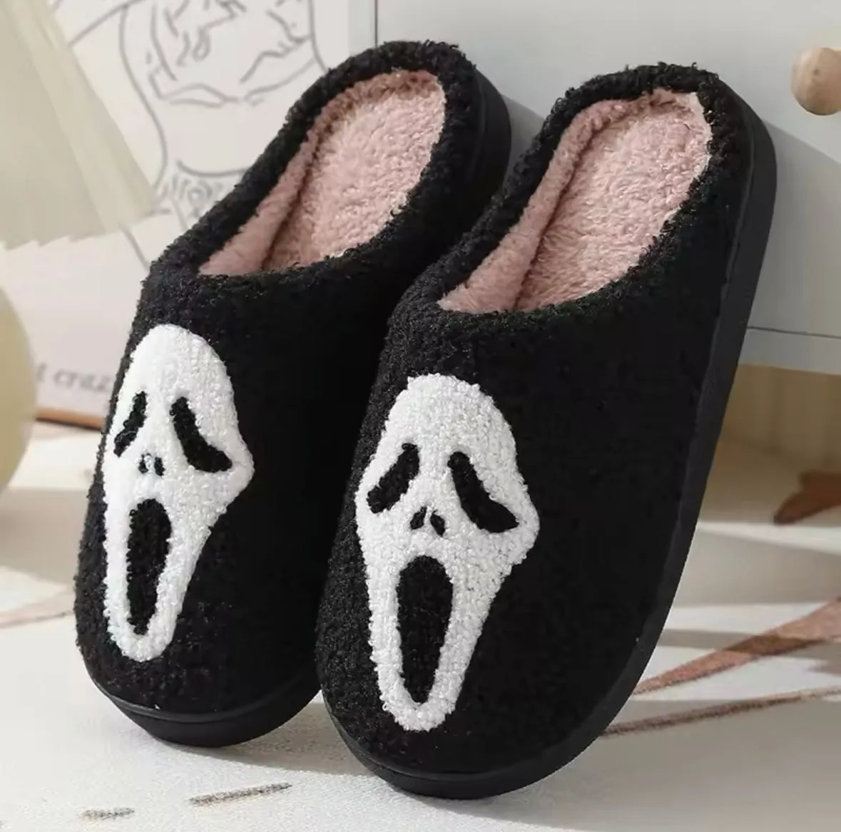 Plush Skull/Ghost Slippers - Halloween